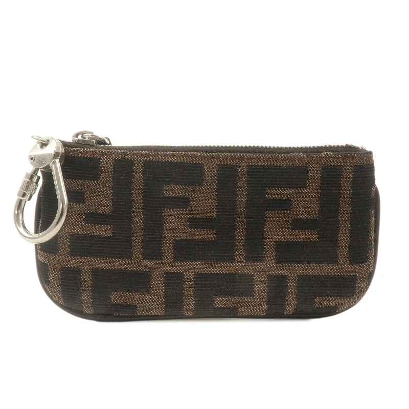 FENDI Zucca Canvas Leather Coin Case Key Case Brown Black