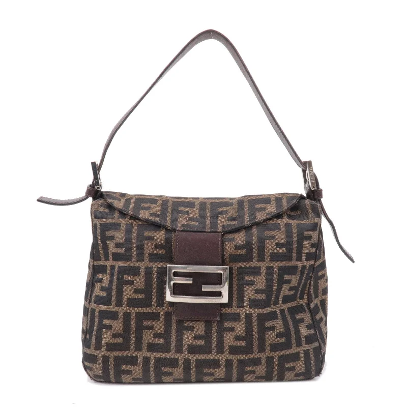 FENDI Zucca Canvas Leather Shoulder Bag Brown Black 26426