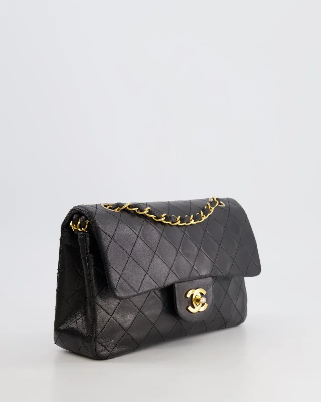 Chanel Black Small Vintage Double Flap Bag in Lambskin Leather with 24K Gold Hardware