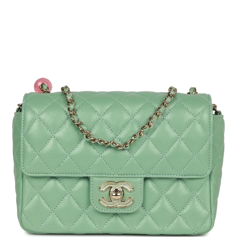 Chanel Candy Heart Mini Flap Bag Turquoise Lambskin Enamel and Light Gold Hardware