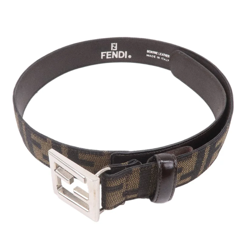 FENDI Zucca Canvas Leather Belt 38 Brwon Black 15653