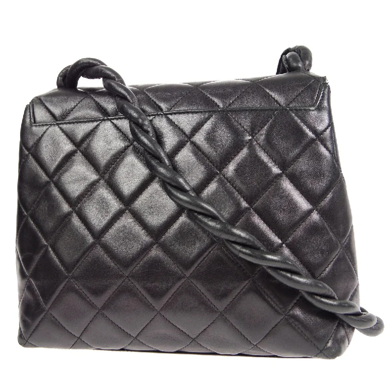 CHANEL Braided Shoulder Bag Black Lambskin