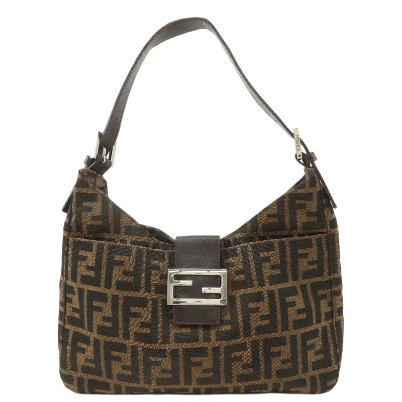 FENDI Zucca Canvas Leather Shoulder Bag Brown Black 26569