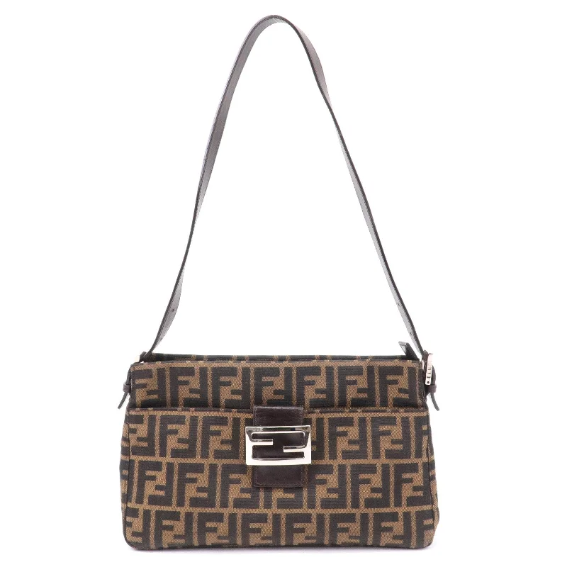 FENDI Zucca Canvas Leather Shoulder Bag Brown Black 26566