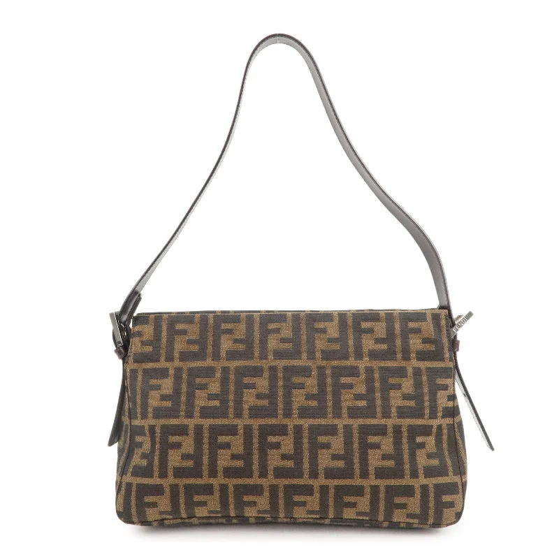 FENDI Zucca Canvas Leather Shoulder Bag Brown Black 26566