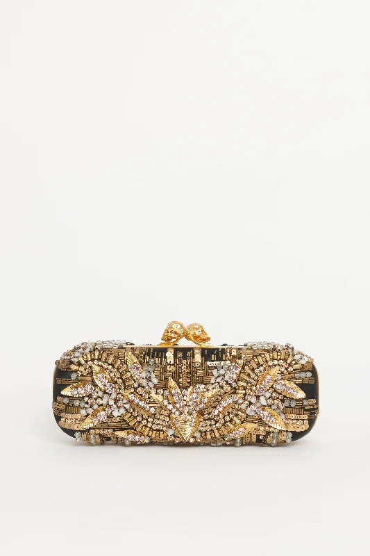 Black Satin Heavily Embellished Clutch Bag