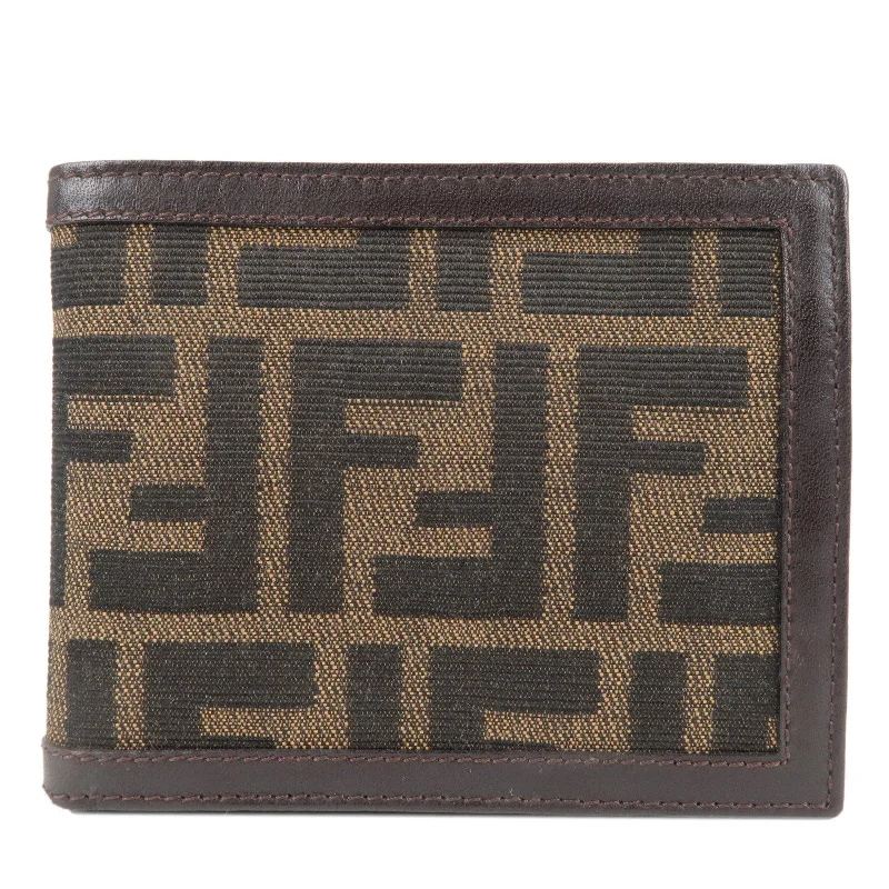 Fendi Zucca Canvas Leather Bi-fold Wallet Brown Khaki 30110