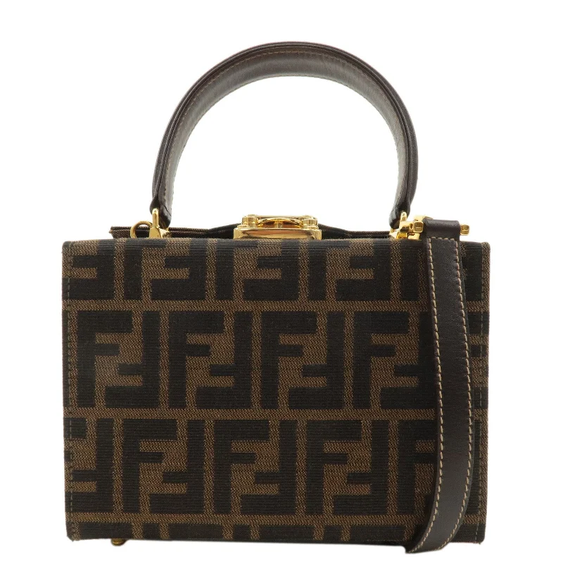 FENDI Zucca Canvas Leather 2WAY Vanity Bag Brown Black