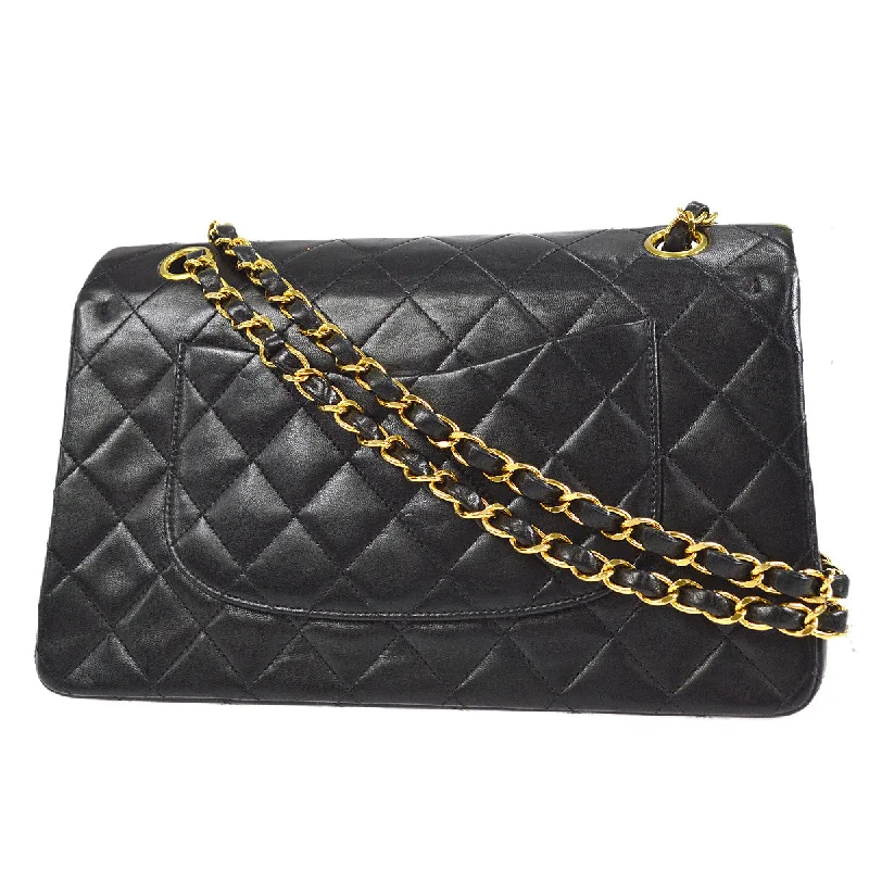 CHANEL Classic Double Flap Medium Shoulder Bag Black Lambskin