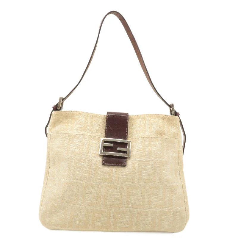 FENDI Zucca Canvas Leather Shoulder Bag Brown Beige 26727