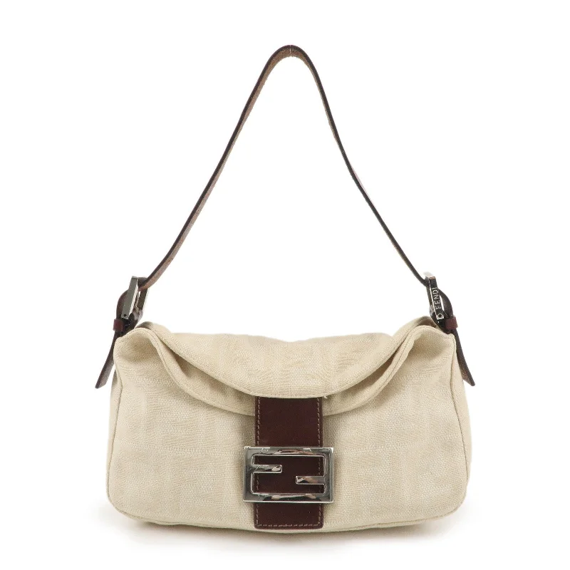 FENDI Zucca Canvas Leather Shoulder Bag Beige Brown 26725