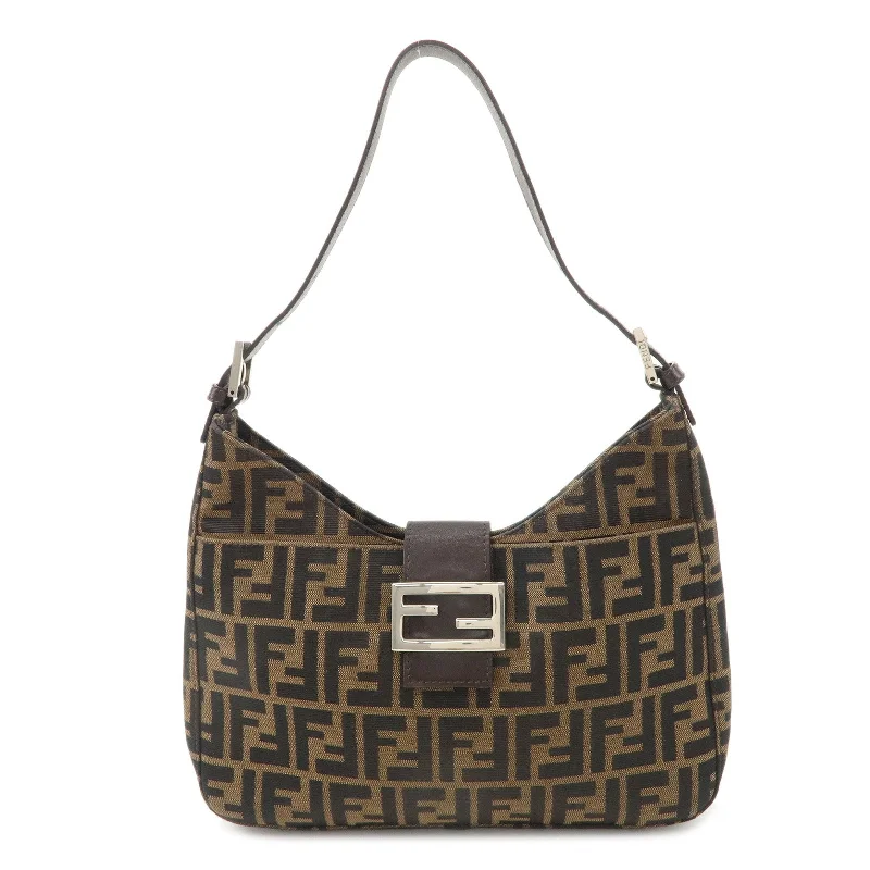 FENDI Zucca Canvas Leather Shoulder Bag Brown Black 26569