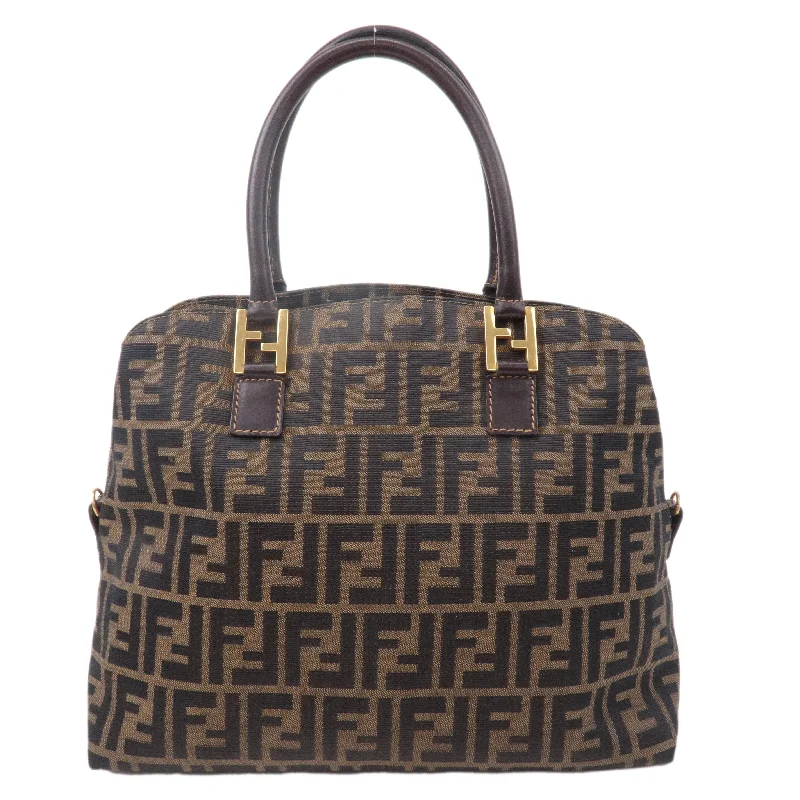 FENDI Zucca Canvas Leather Hand Bag Brown Black 14968