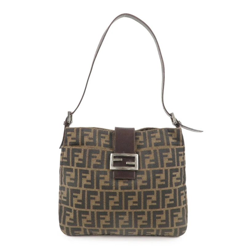 FENDI Zucca Canvas Leather Shoulder Bag Brown Black 26727