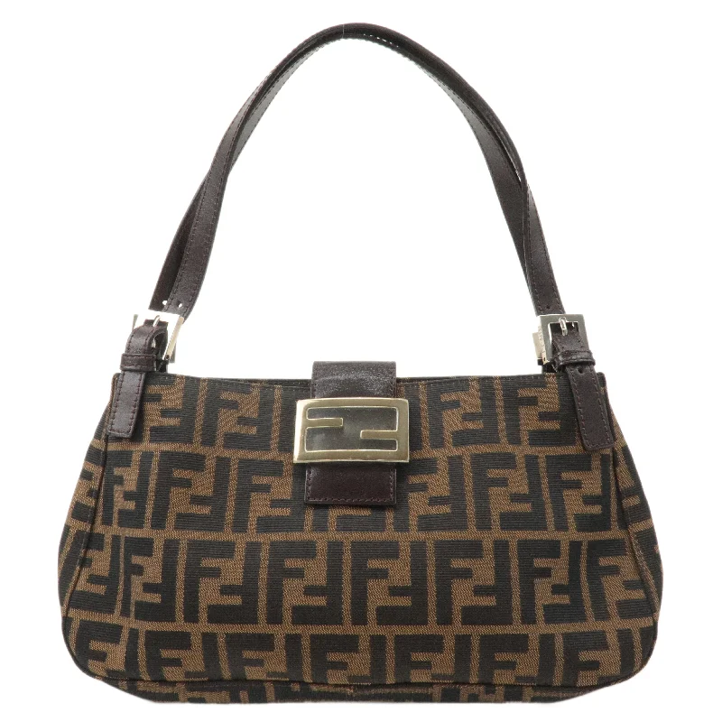 FENDI Zucca Canvas Leather Shoulder Bag Brown Black 26583