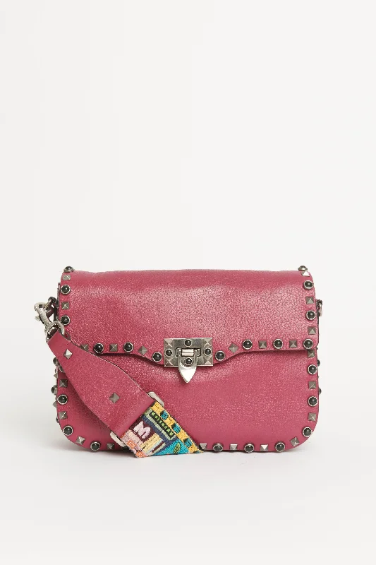 Berry Rolling Rockstud with Guitar Strap Preowned Bag