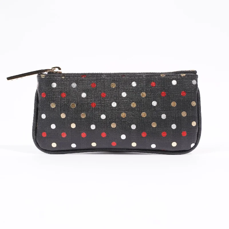 Fendi Womens Polka Dot Purse Black Leather