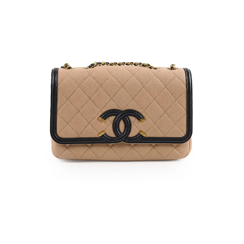 Chanel Small Filigree Beige Caviar Crossbody - Series 23