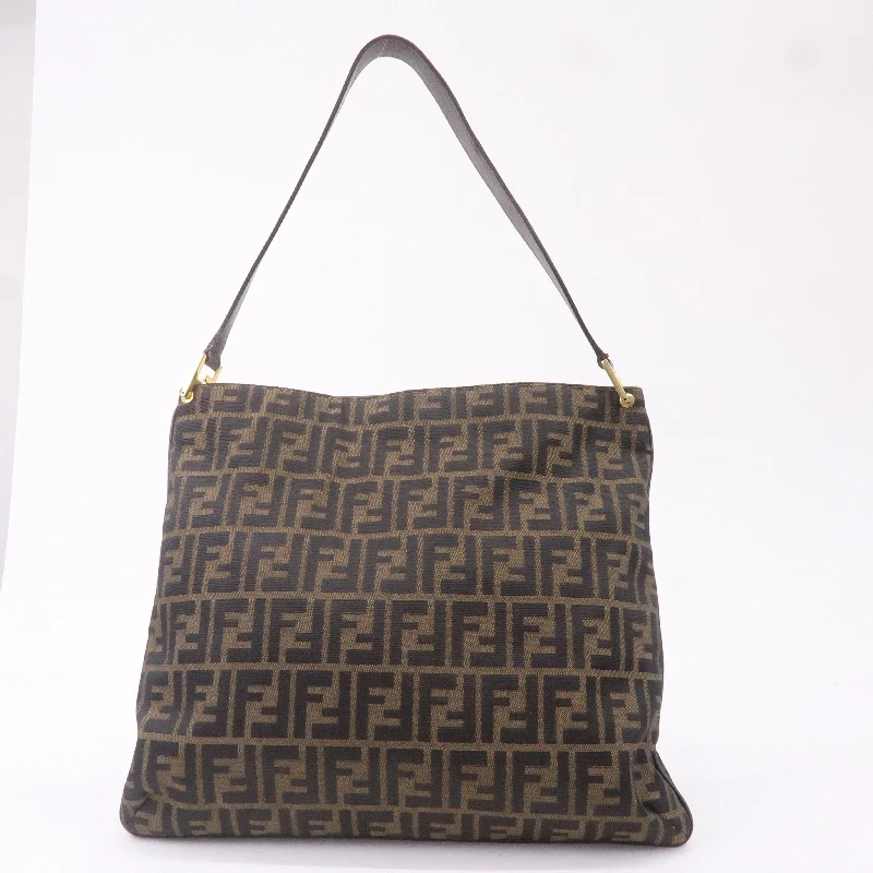 FENDI Zucca Canvas Leather Shoulder Bag Brown Black 15082