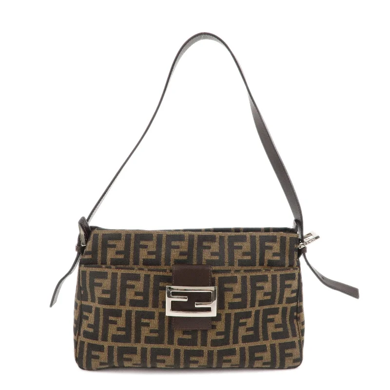 FENDI Zucca Canvas Leather Shoulder Bag Brown Black 26566