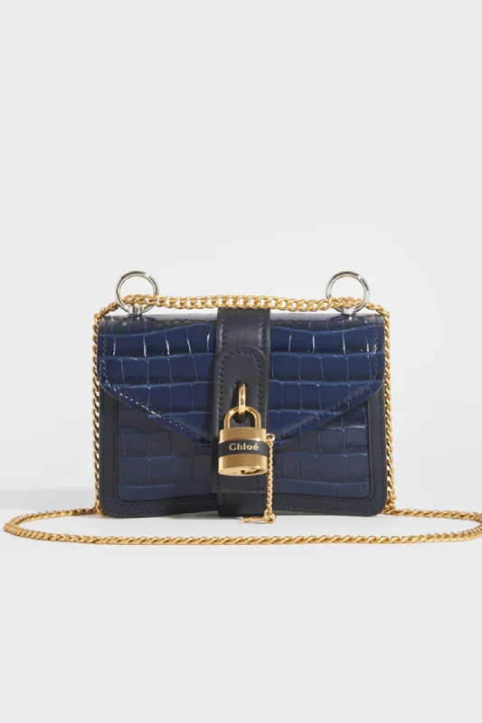 Mini Aby Chain Crocodile-effect Shoulder Bag in Navy