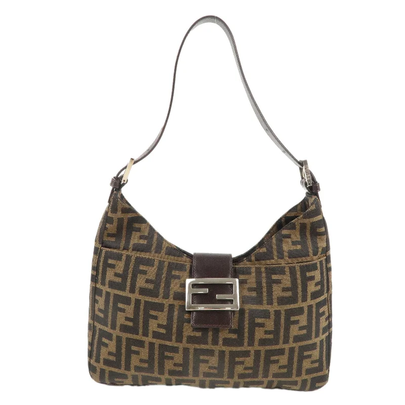 FENDI Zucca Canvas Leather Shoulder Bag Brown Black 26569