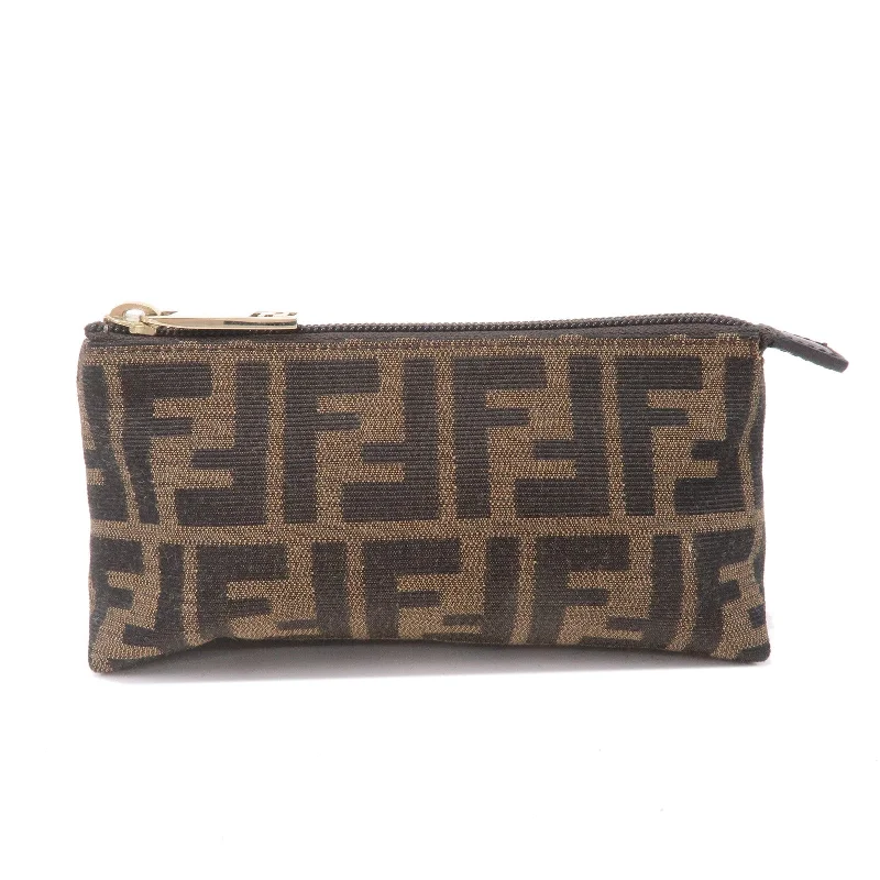 FENDI Zucca Canvas Leather Mini Pouch Brown Black 7N0037