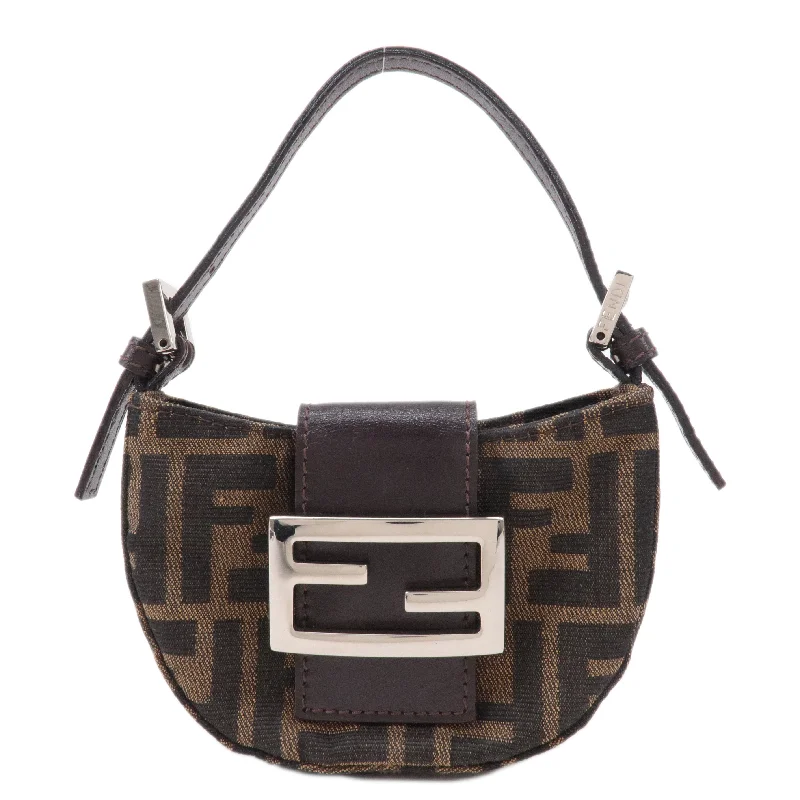 FENDI Zucca Canvas Leather Pouch Mini Bag Brown Black 26673