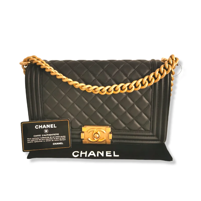 Chanel Boy Medium Black Calfskin Gold