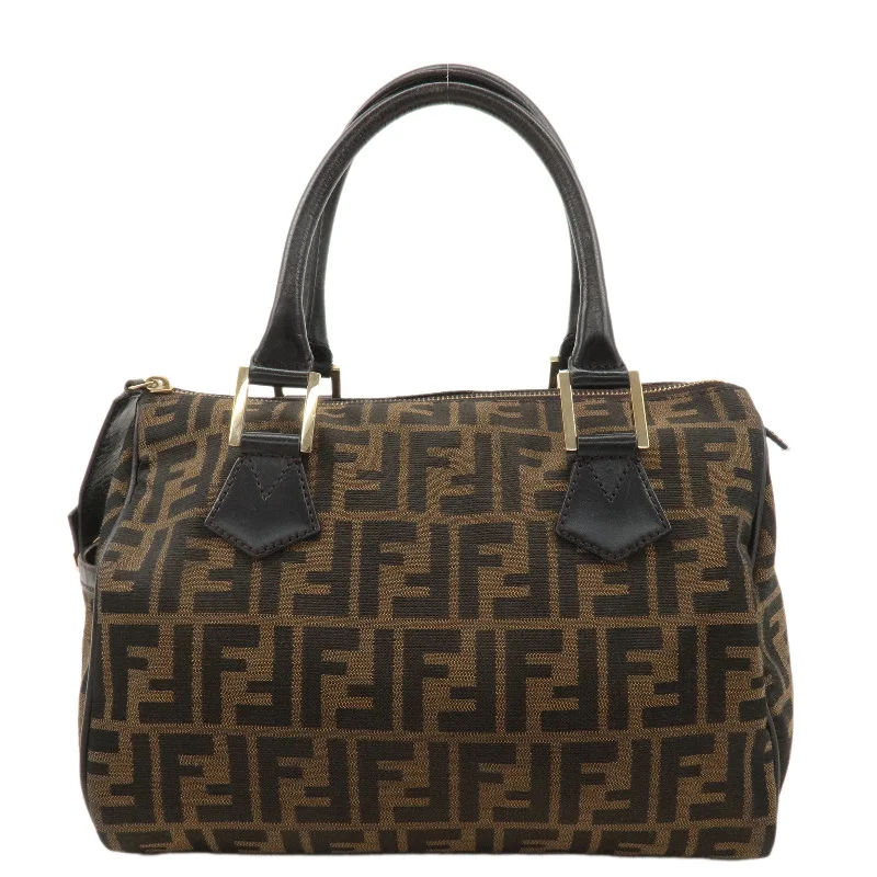 FENDI Zucca Canvas Leather Mini Boston Bag Black Brown