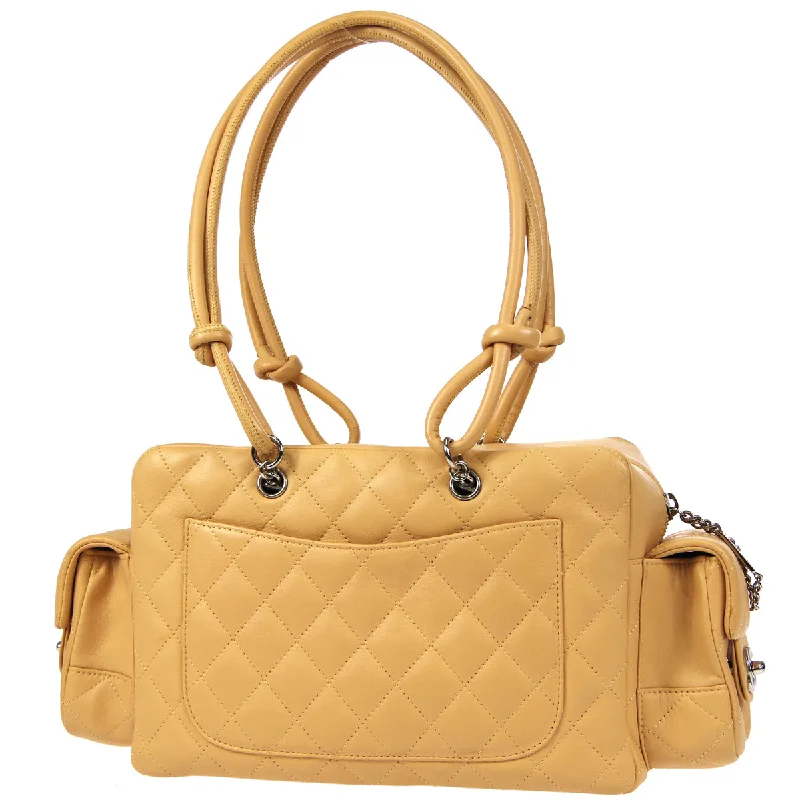 CHANEL Cambon Ligne Handbag Beige Calfskin