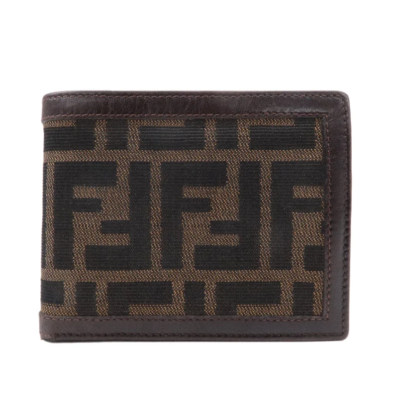 FENDI Zucca Canvas Leather Bi-fold Wallet Brown Black