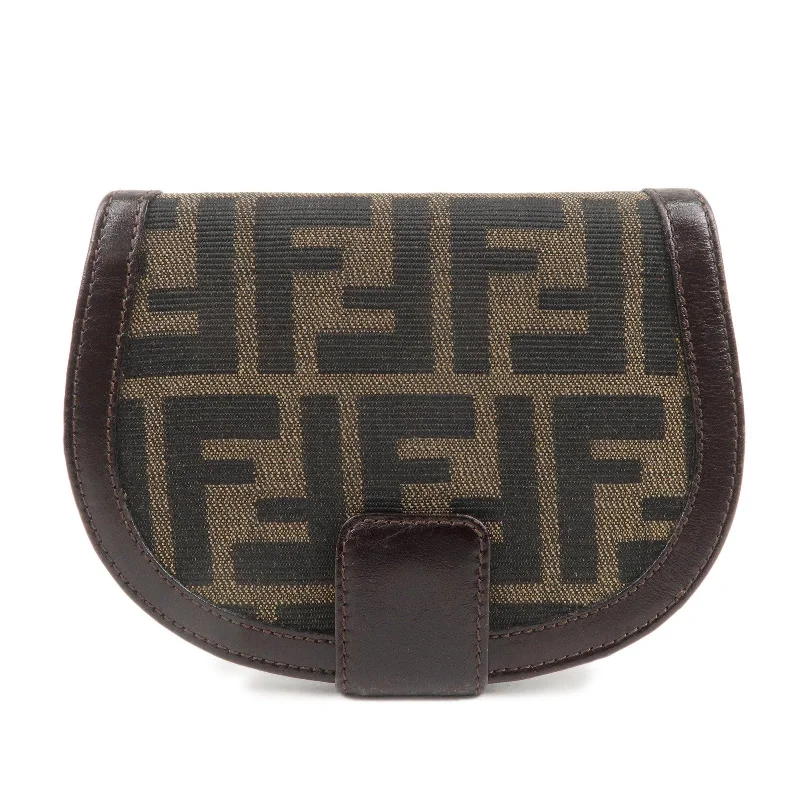 FENDI Zucca Canvas Leather Bi-fold Wallet Khaki Brown Black 1223