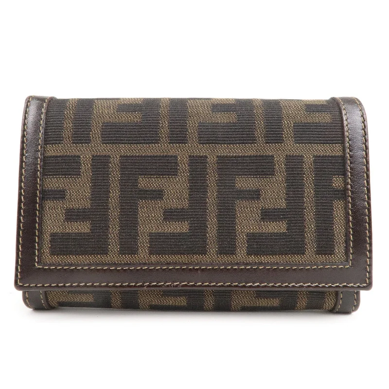 FENDI Zucca Canvas Leather Bi-fold Wallet Brown Khaki 31052