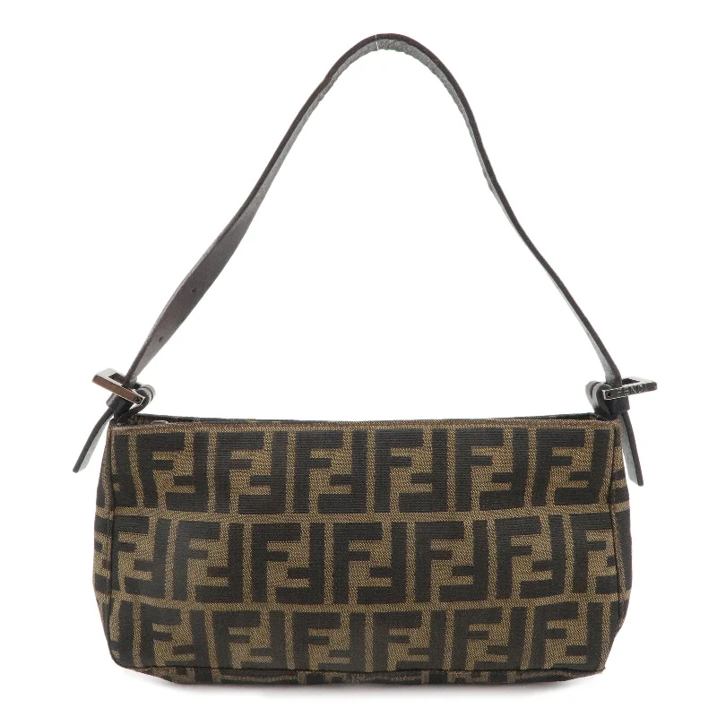 FENDI Zucca Canvas Leather Handbag Shoulder Bag Brown Black