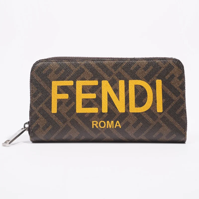 Fendi Zip Around Wallet Zucca Print / Yellow Canvas