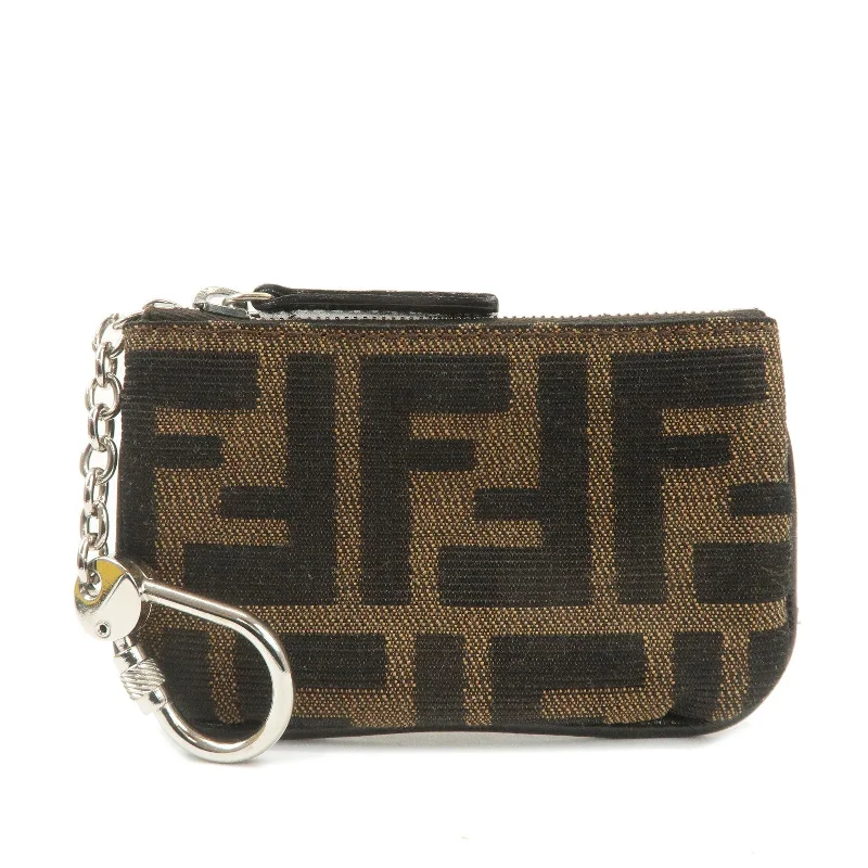 FENDI Zucca Canvas Leather Coin Case Brown 00474