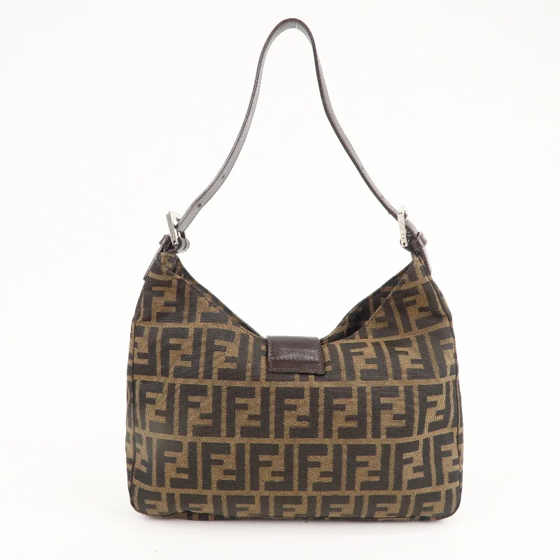 FENDI Zucca Canvas Leather Shoulder Bag Brown Black 26569