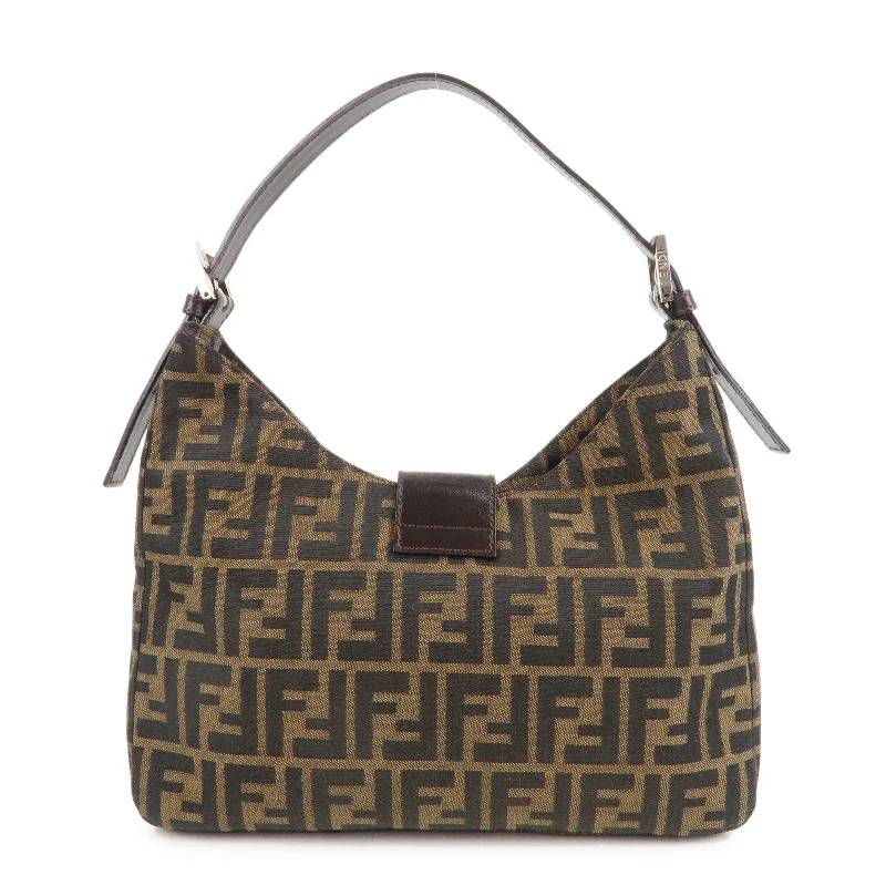 FENDI Zucca Canvas Leather Shoulder Bag Brown Black 26569