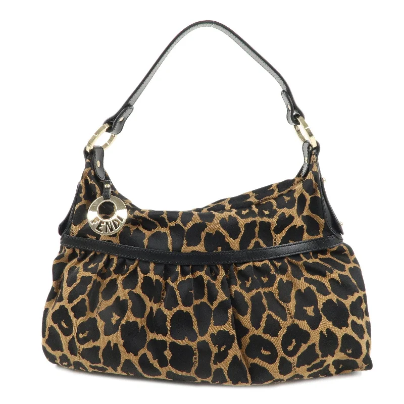 FENDI Zucca Canvas Leather Animal Print Shoulder Bag 8BR448