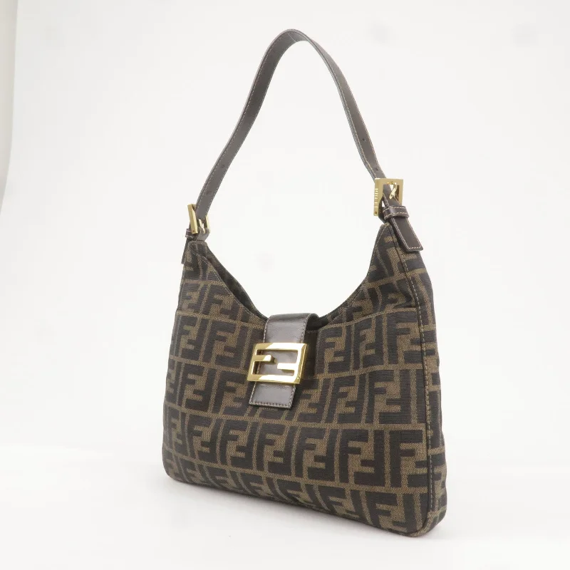 FENDI Zucca Canvas Leather Shoulder Bag Brown Black 26569