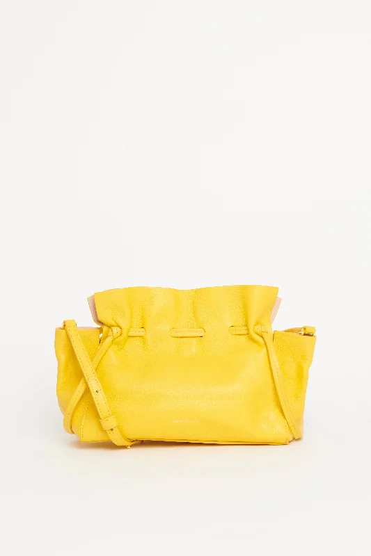 Canary Leather Drawstring Preowned Shoulder Bag