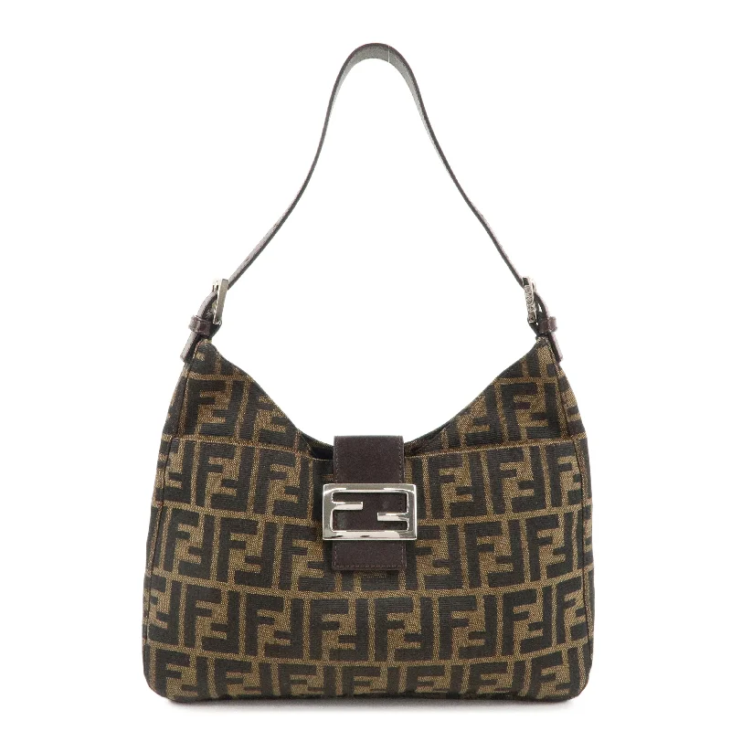 FENDI Zucca Canvas Leather Shoulder Bag Brown Black