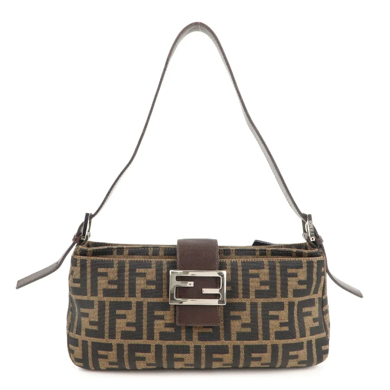 FENDI Zucca Canvas Leather Shoulder Bag Black Brown 26722