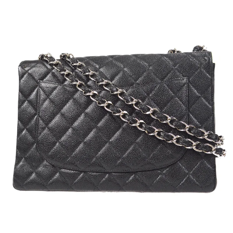 CHANEL Classic Flap Jumbo Double Chain Shoulder Bag Black Caviar