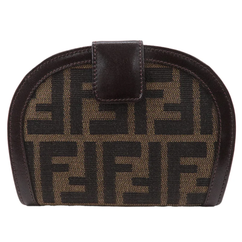 FENDI Zucca Canvas Leather Bi-fold Wallet 01223 Khaki Brown Black