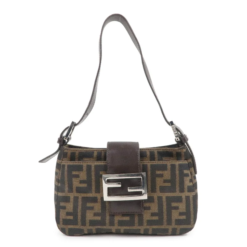 FENDI Zucca Canvas Leather Shoulder Bag Brown Black 26723