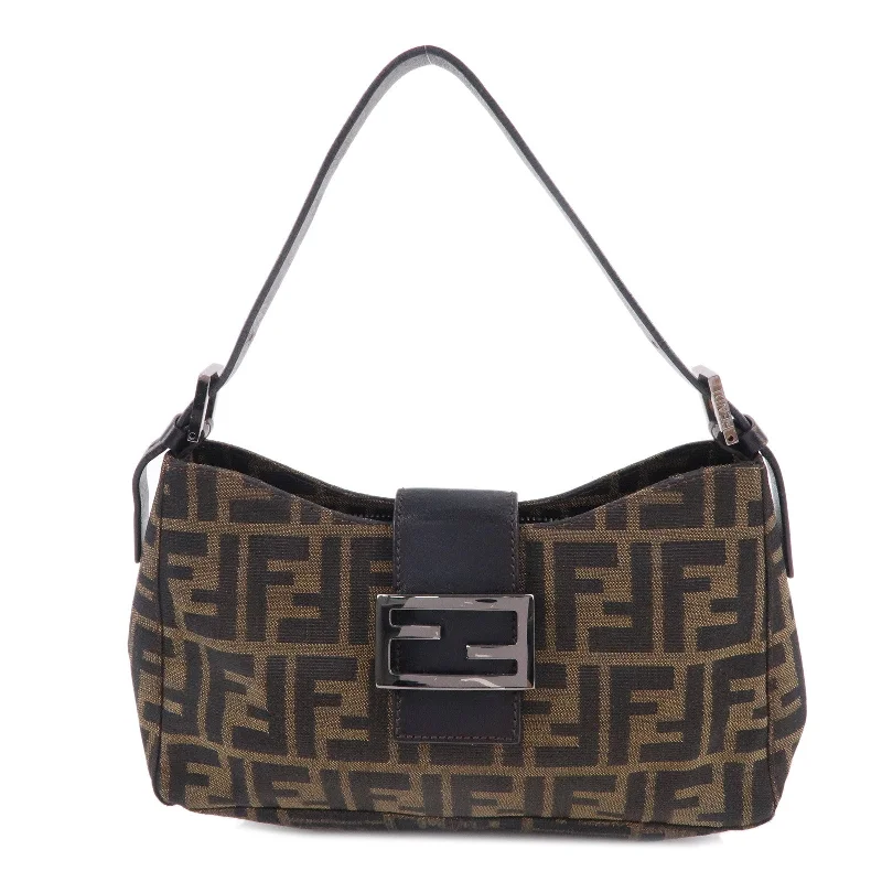 FENDI Zucca Canvas Leather Shoulder Bag Brown Black 8BR017