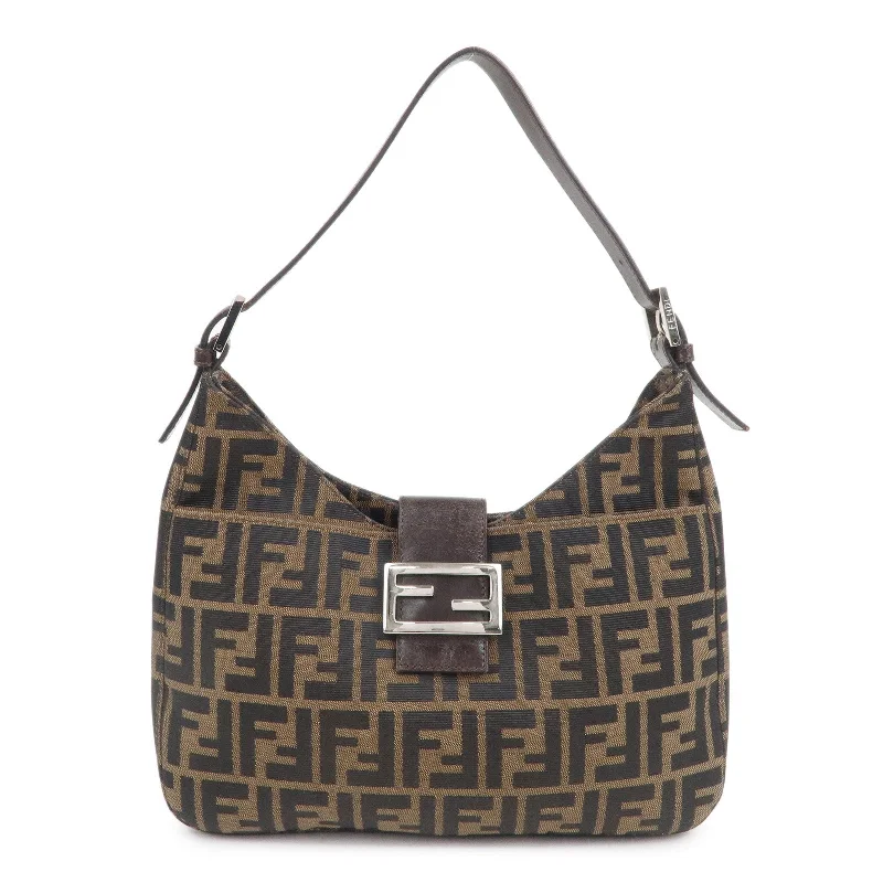 FENDI Zucca Canvas Leather Shoulder Bag Brown Black 26569