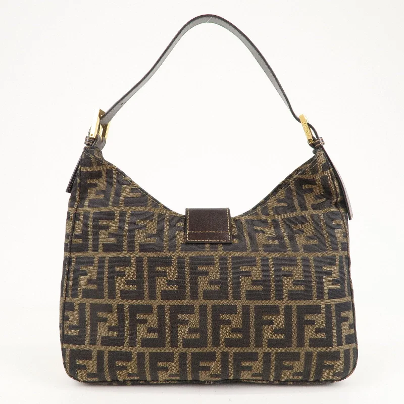 FENDI Zucca Canvas Leather Shoulder Bag Brown Black 26569